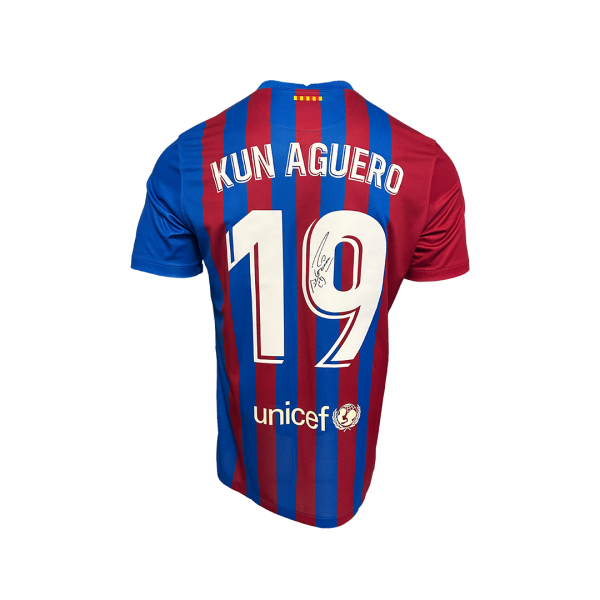 Kun Aguero Personally Hand-Signed Barcelona 21/22 Home Jersey