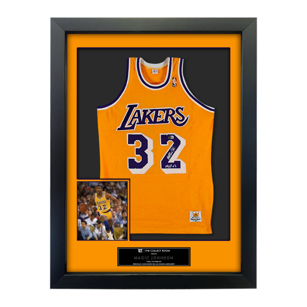 Lakers Magic Johnson "Hall Of Fame 02" Signed Yellow MacGregor Sand-Knit Jersey 