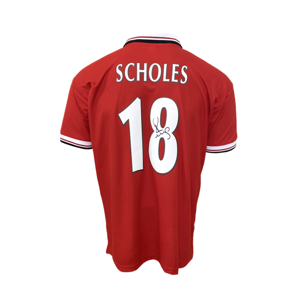 Paul Scholes Back Signed Manchester United 1999 Premier League Edition Home Jersey