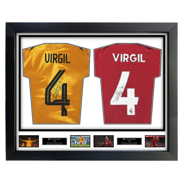 Virgil van dijk Personally Hand-Signed official FIFA World Cup 2022 Netherlands jersey & Liverpool 22/23 Jersey in Dual Frame